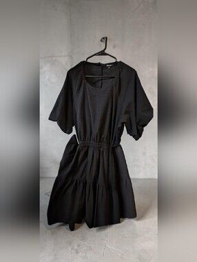 Madewell Black Short-Sleeve Tiered Longline Mini Dress Women's XL